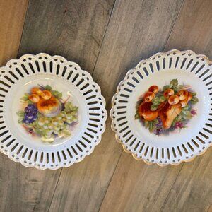 2 Antique Carl Schumann Bavaria reticulated china plates 1892-1923 8.25" dia.